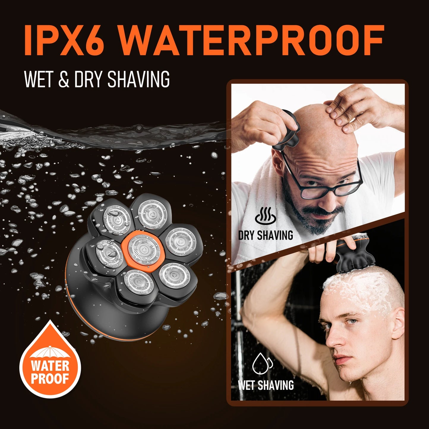 7D Electric Waterproof Head Shaver USB Rechargeable