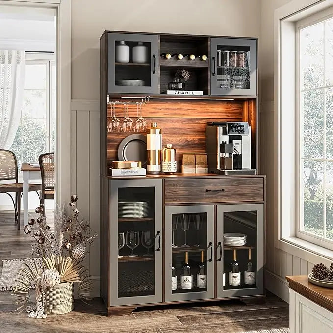 71" Tall Coffee Bar Liquor Cabinet with Power Outlet