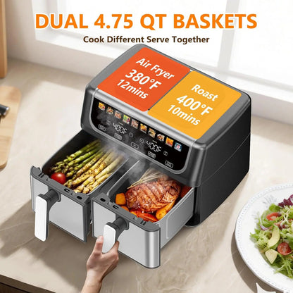9.5 Quart Large Air Fryer with Double Basket