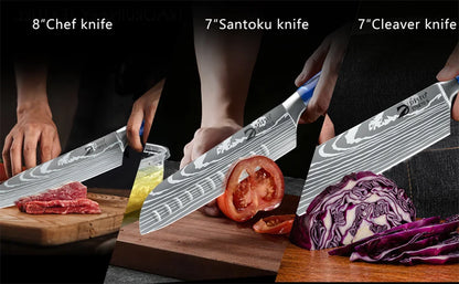 8pcs Kitchen Knife Damascus Stainless Steel Chef Knife