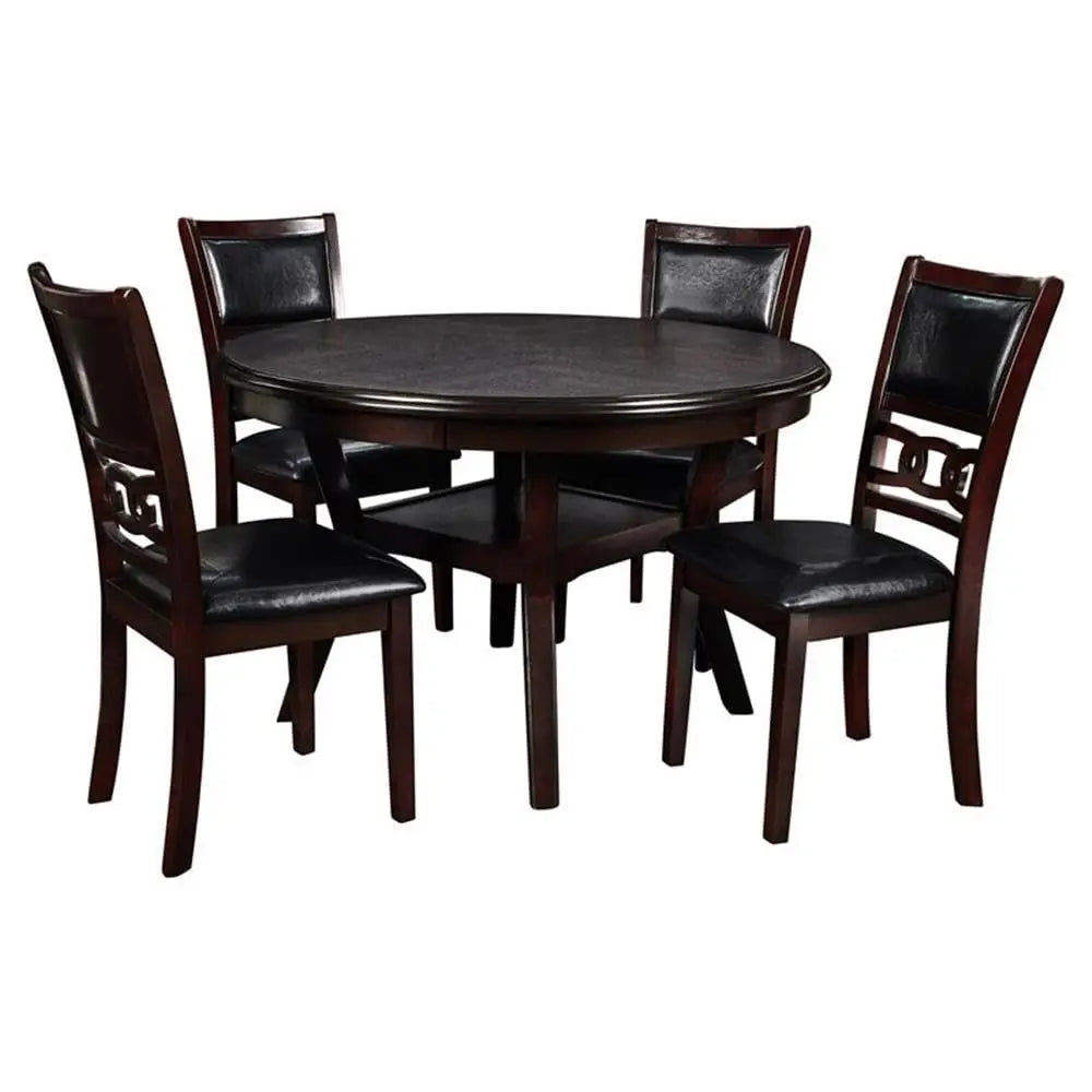 Solid Wood 5-Piece Round Dining Set in Cherry Brown