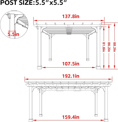 12 x16 FT Wooden Pergola, Cedar Wood Gazebo