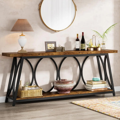 70.9 inch Long Console Table with 2 Tier Storage Shelf