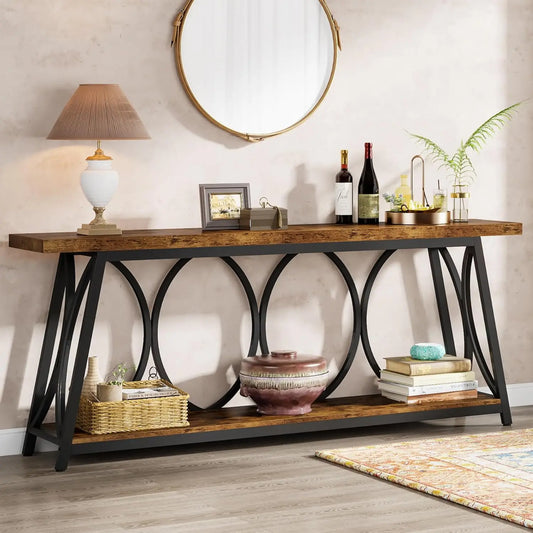 70.9 inch Long Console Table with 2 Tier Storage Shelf