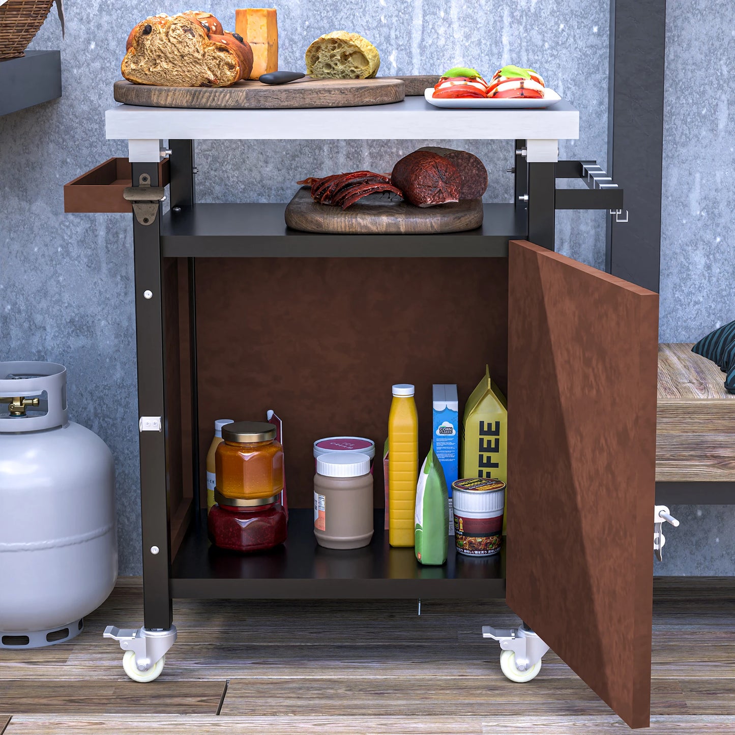 Outdoor Grill Cart with Stainless Steel Tabletop