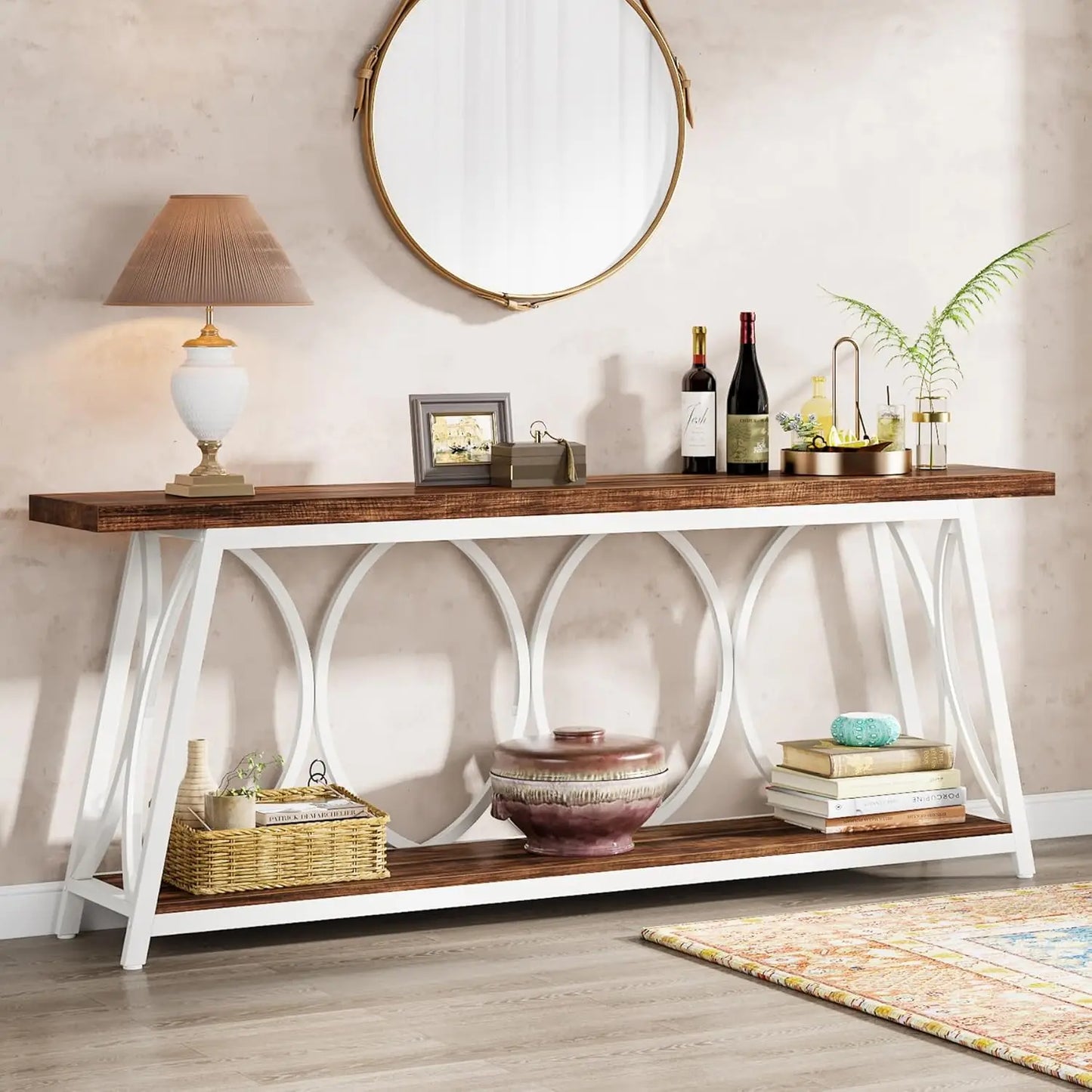 70.9 inch Long Console Table with 2 Tier Storage Shelf