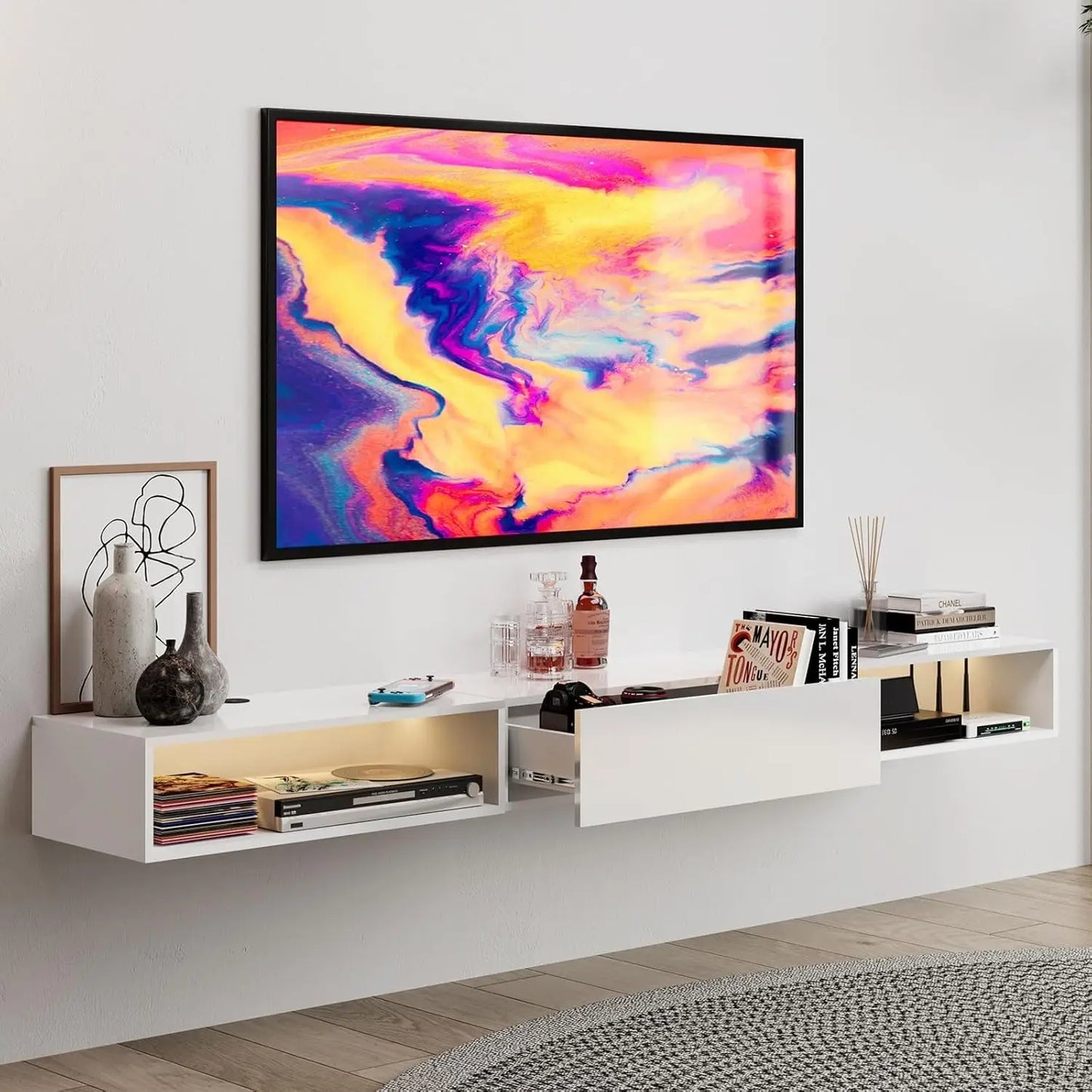 High Gloss floating Media Console with LED Lighting