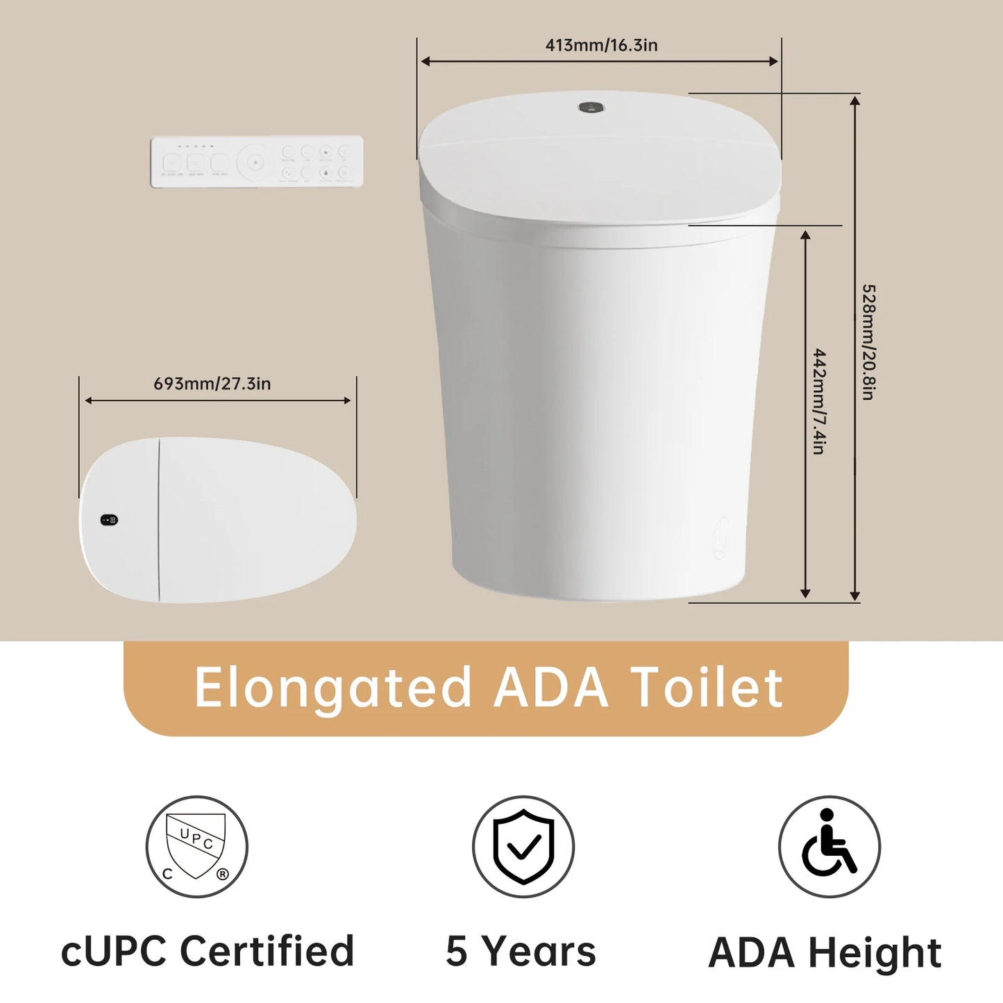 Smart Toilet with Bidet, with Built-in Tank