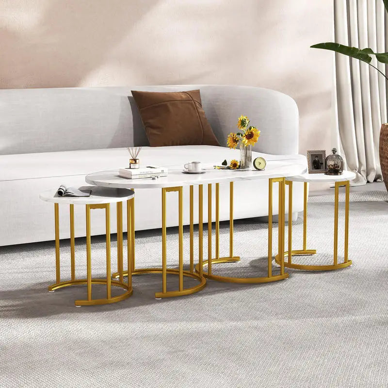 Set of 3 Coffee Table with Marble top