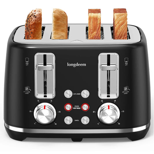 4 Slice Toaster, Dual Controls, Removable Crumb Tray
