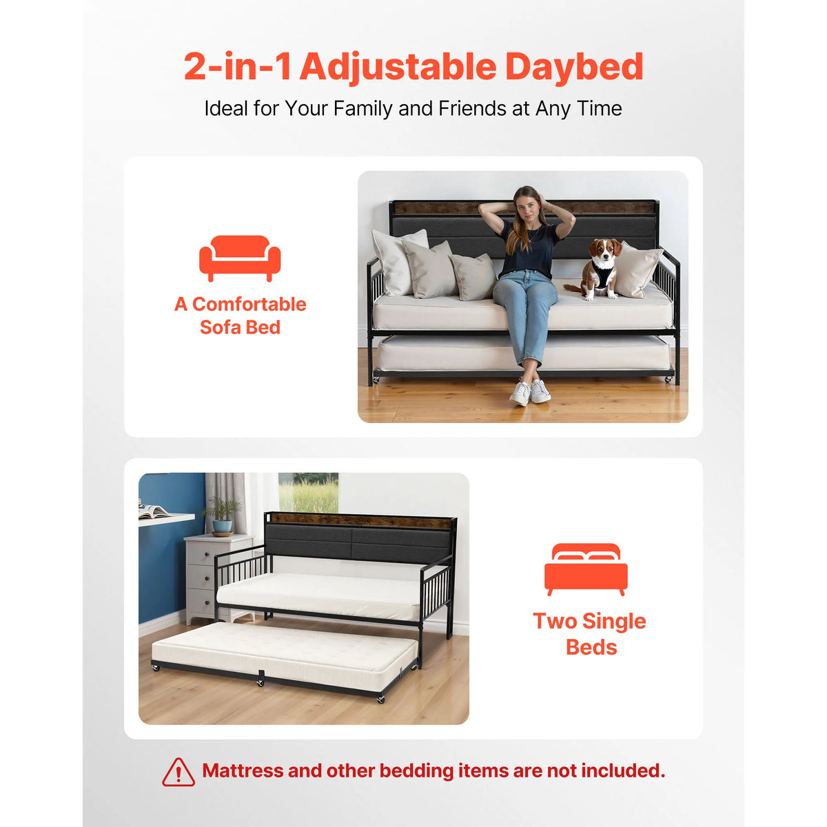 Twin/Full Size Daybed Frame w/ Charging Station