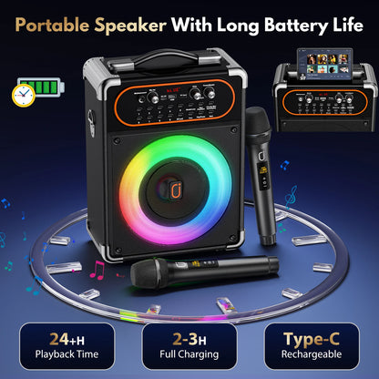 Portable Bluetooth 5.3 Kara Speaker, Echo Adjustment