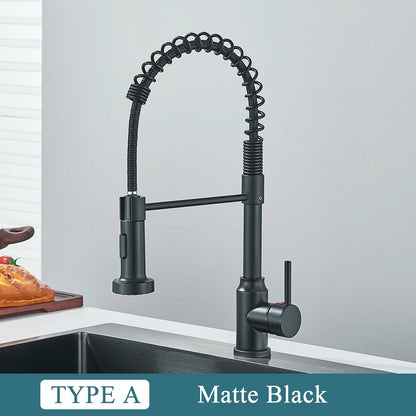 Matte Black Kitchen Sink Faucet One Handle Spring Mounted Kitchen Crane