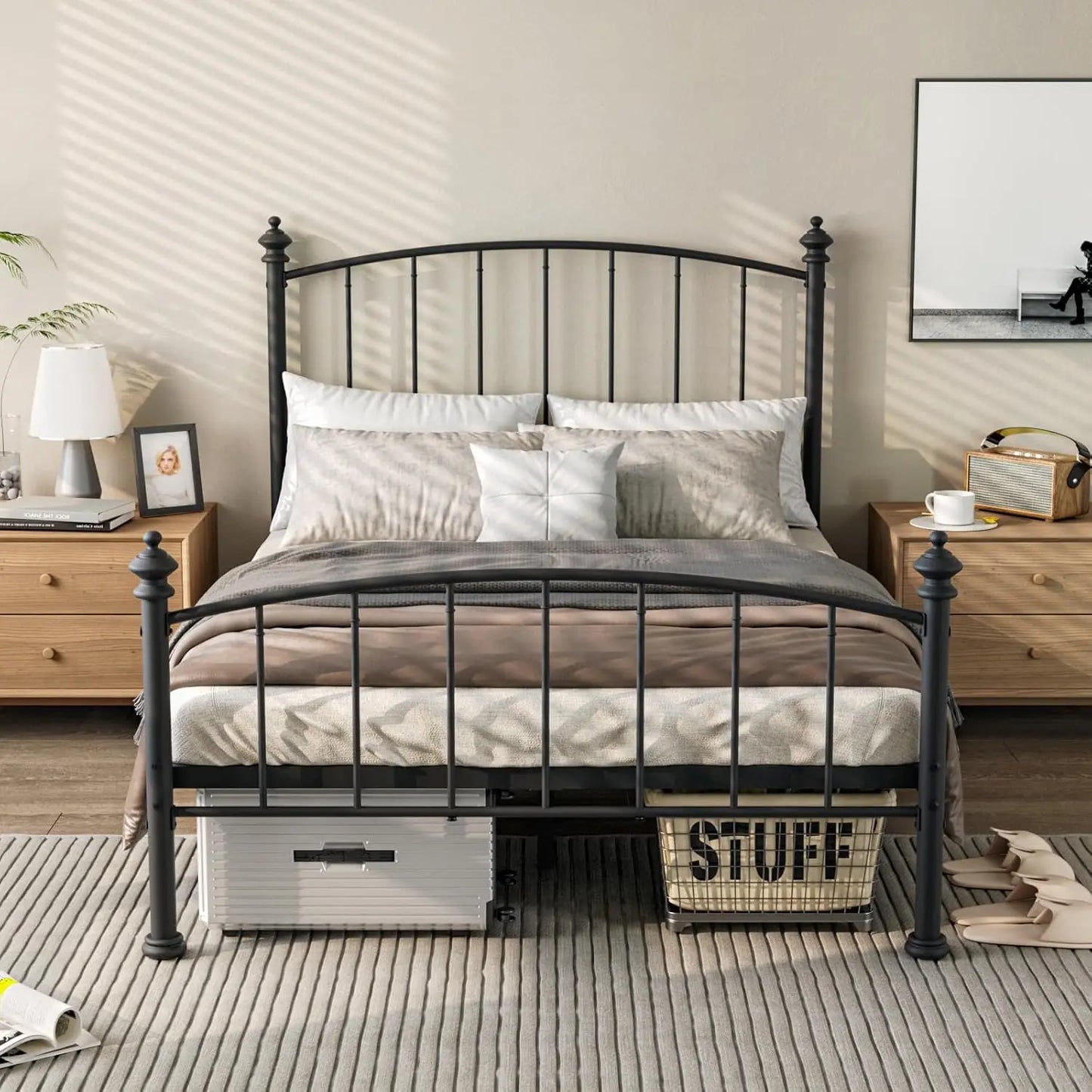 All Size Metal Platform Bed Frame, Victorian Wrought Iron-Art Design