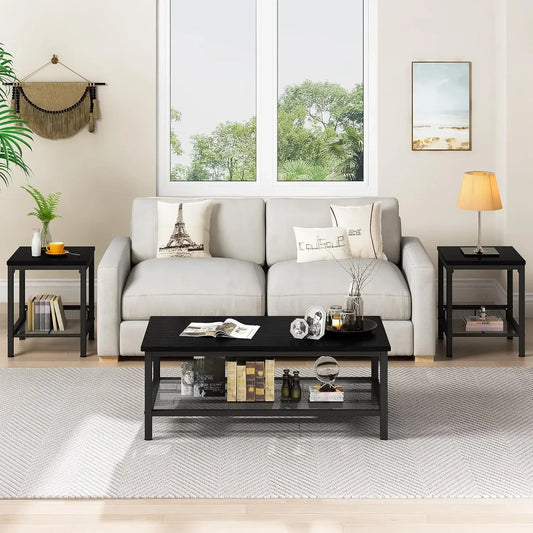 3 pieces living room table set with metal frame