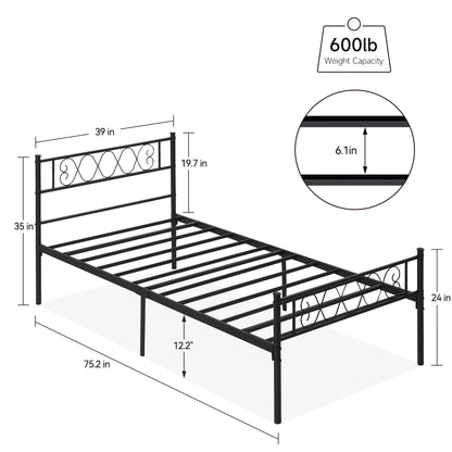 Twin Size Sturdy Metal Platform Bed Frame with Iron-Art Sweetheart