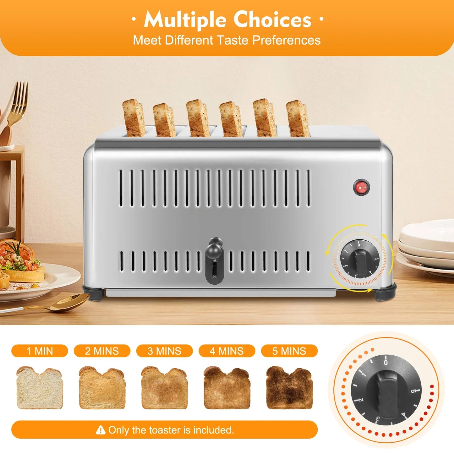 6 Slice Wide Slot Stainless Steel Toaster