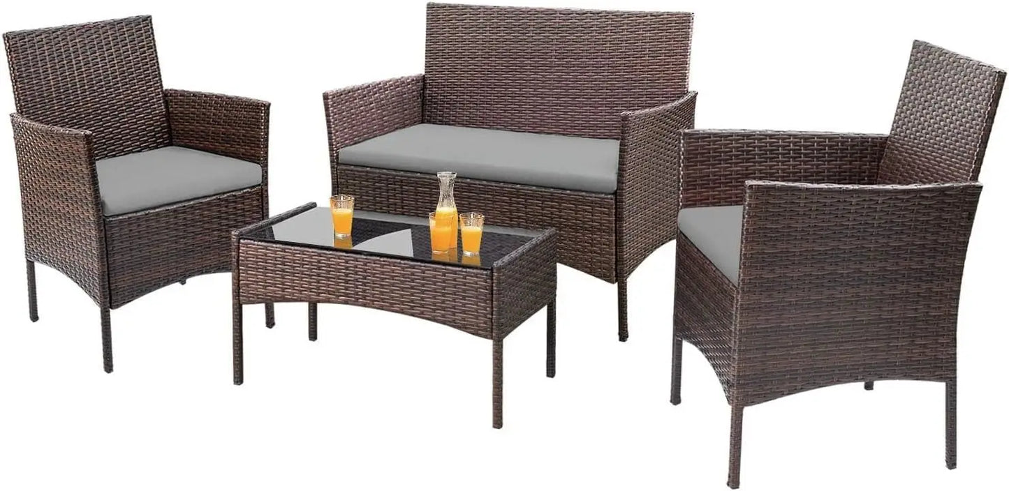 4 Pieces Outdoor Indoor Patio Rattan Chair Wicker Set