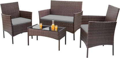 4 Pieces Outdoor Indoor Patio Rattan Chair Wicker Set