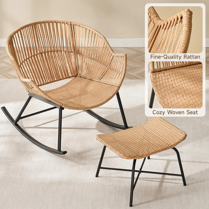 Oversized Wicker Rattan Egg Patio Chair with Ottoman