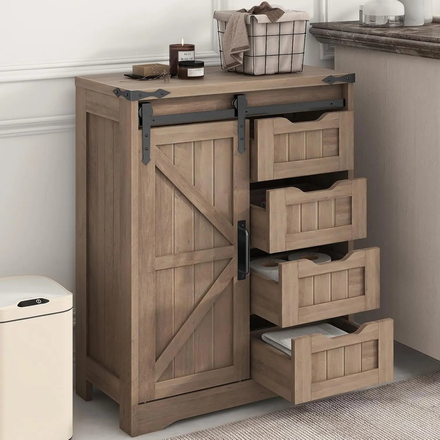 Rustic Grey Cabinet with Drawer for Bathroom, Kitchen, Living Room