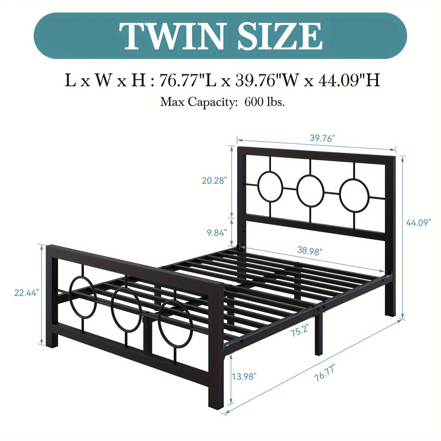 King Queen Size Metal Bed Frame with Vintage Circular Design