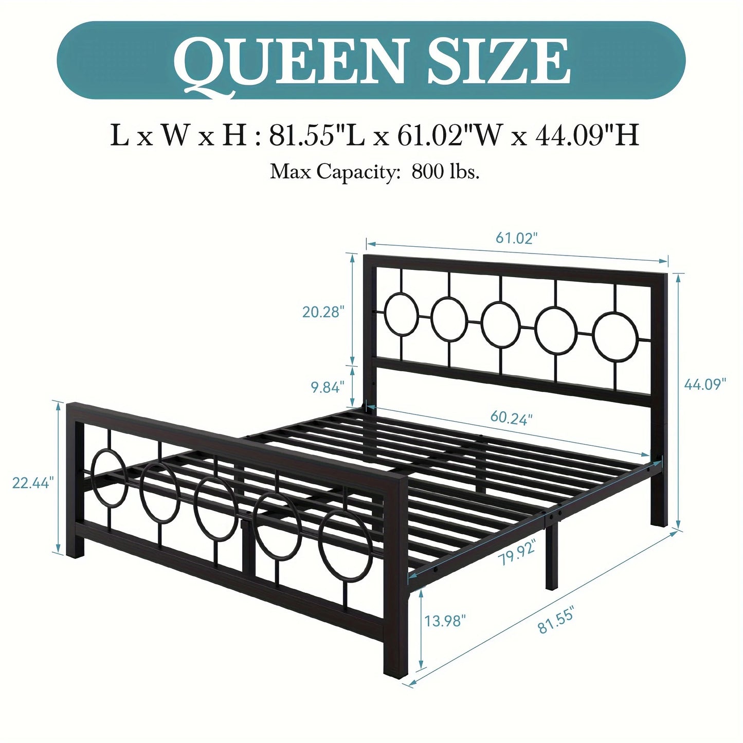 King Queen Size Metal Bed Frame with Vintage Circular Design