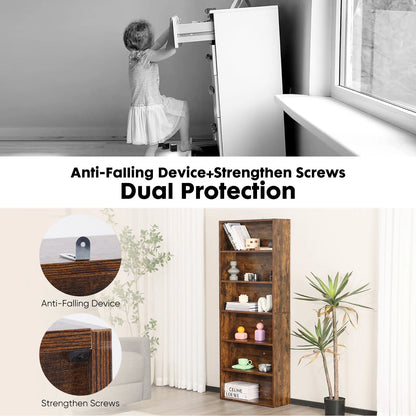 63 Inch Tall 6 Tier Wooden Shelf Bookcase