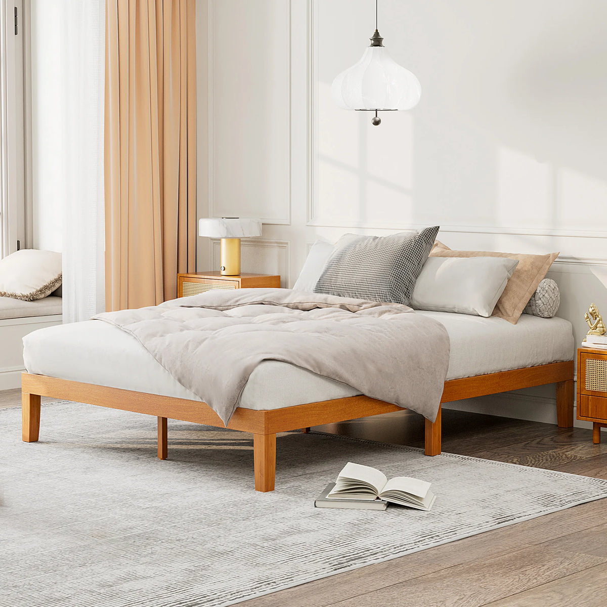 Solid Wood Bed Frame with Sturdy Slats