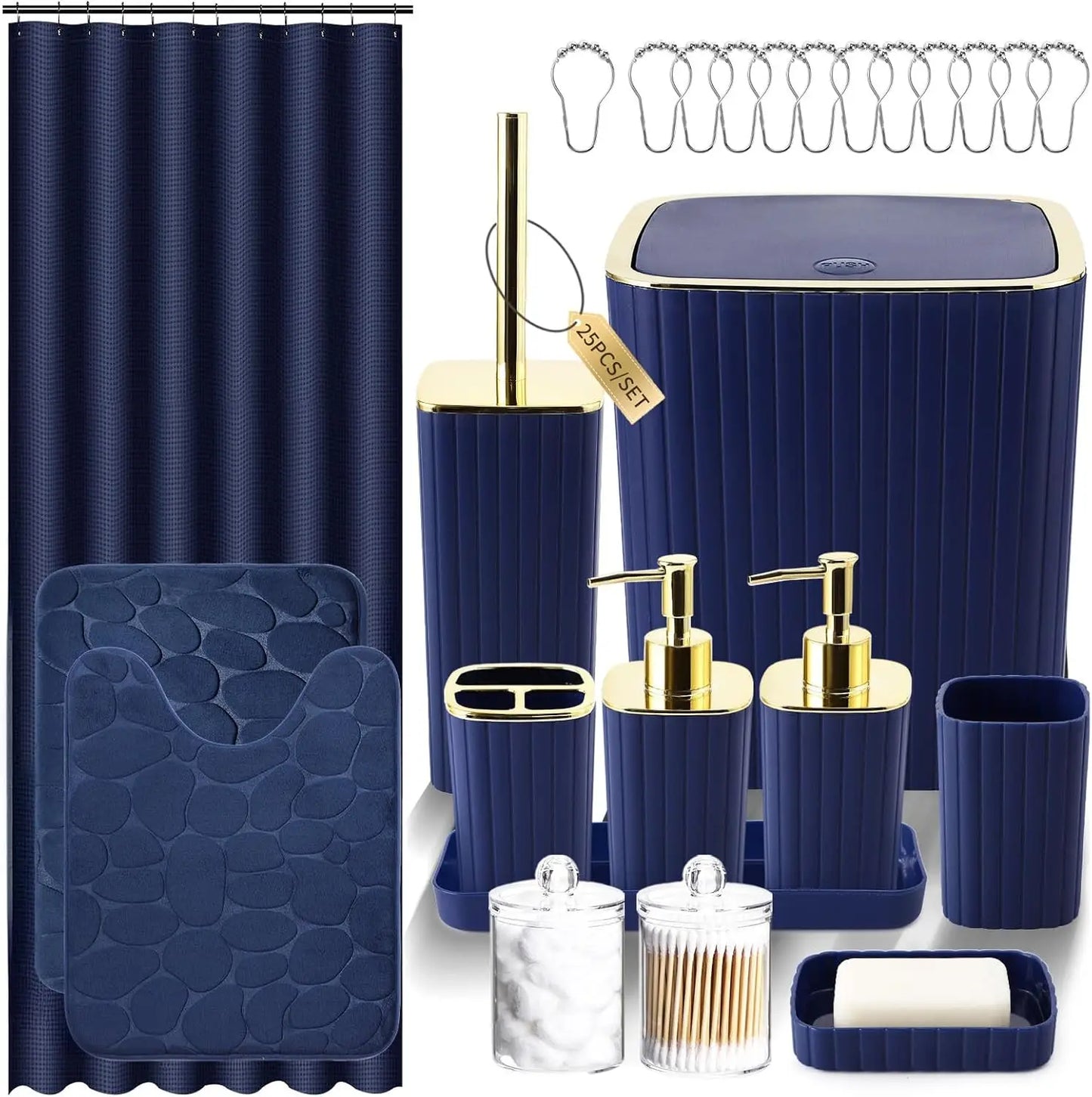 25-Piece Blue Bathroom Set with Shower Curtain
