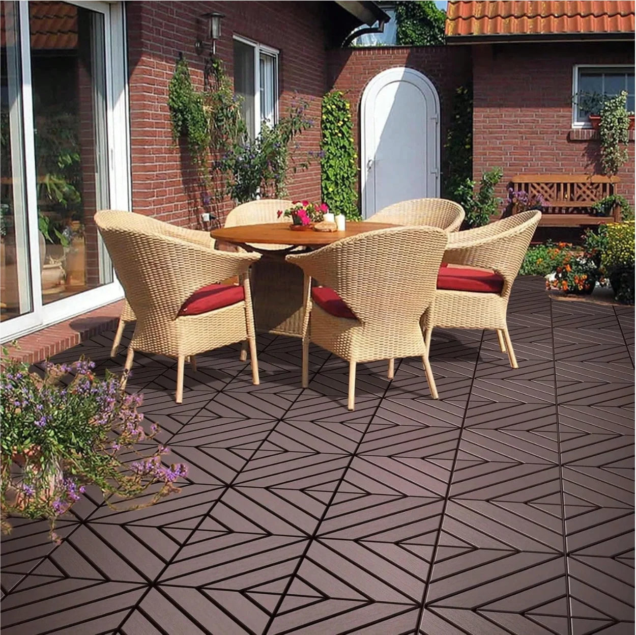 44 Pack 12" x 12" Square Waterproof Patio Interlocking Deck Tiles