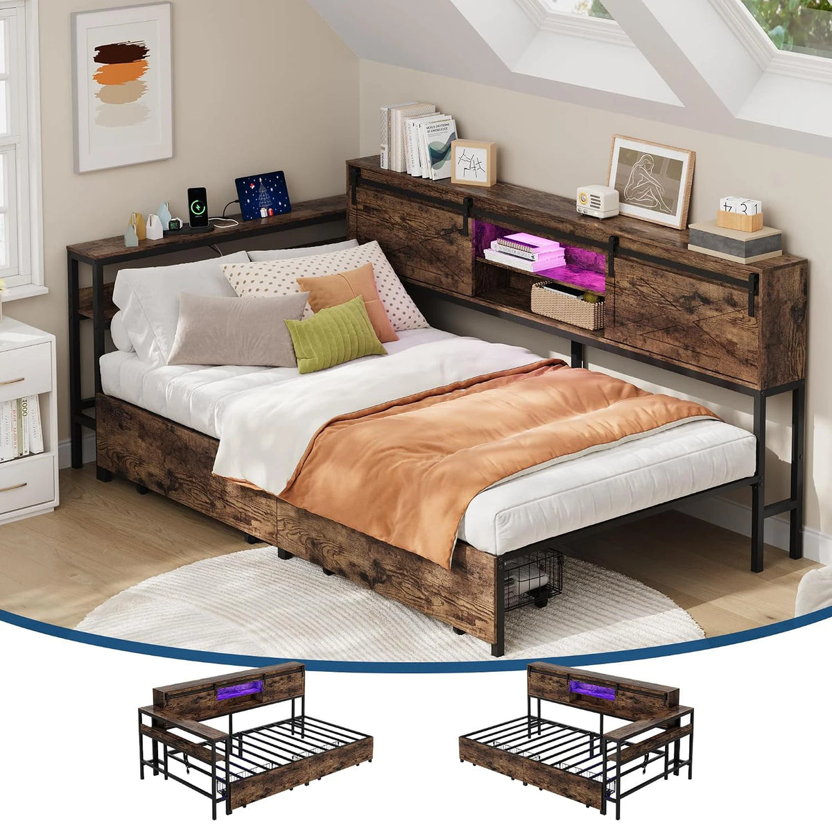 Twin Corner Bed Frame With Charging Station