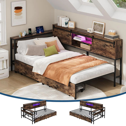 Twin Corner Bed Frame With Charging Station