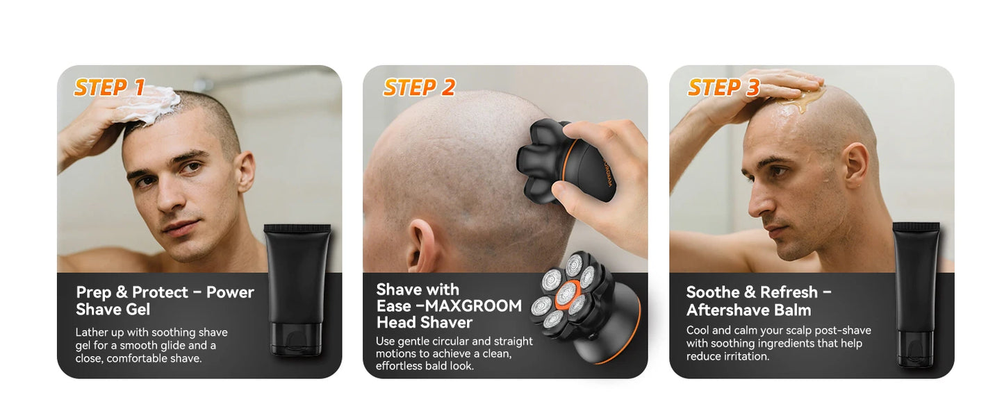 7D Electric Waterproof Head Shaver USB Rechargeable