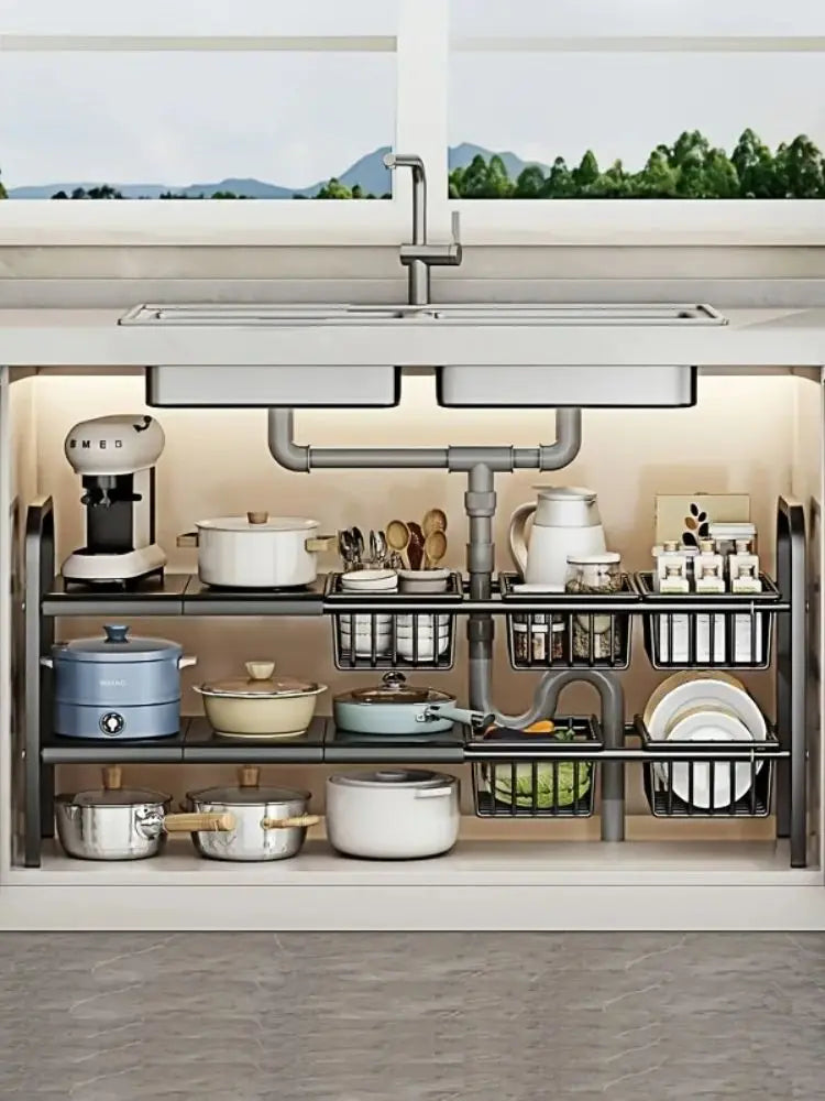 1pc 2-Tier Under Sink Organizers Storage Basket