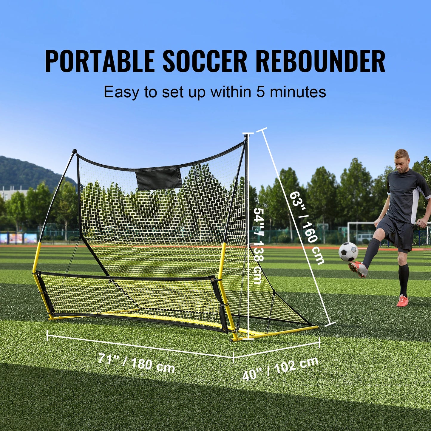 2 IN 1 Soccer Trainer Rebounder Net for Team Training