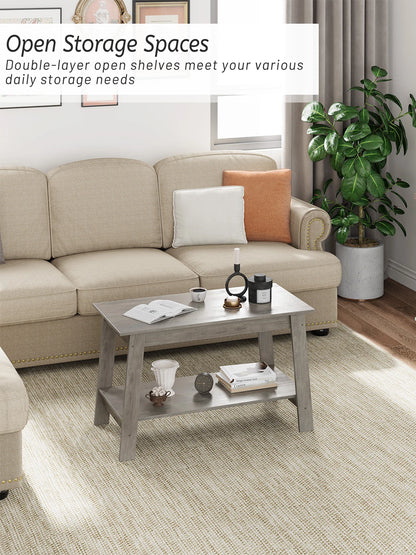 Rustic Farmhouse Wood Coffee Table with Storage Shelf