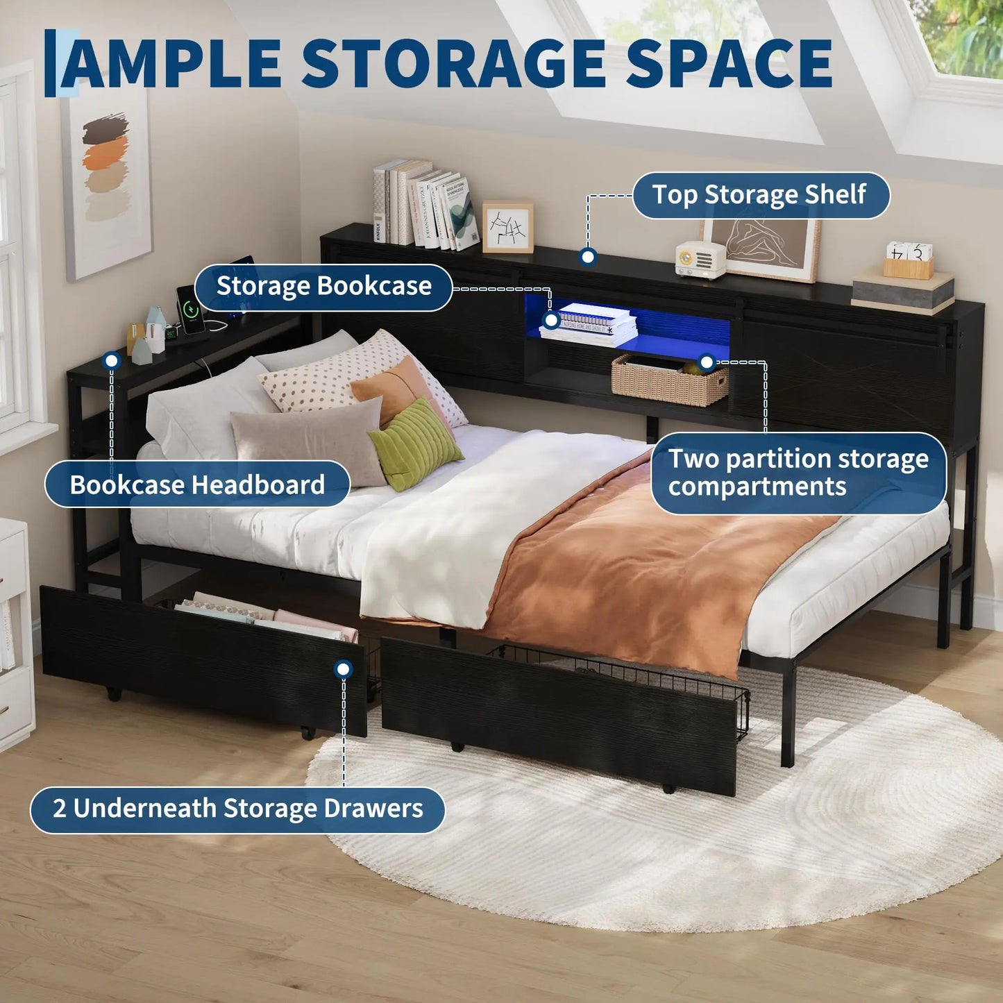 Twin Corner Bed Frame With Charging Station