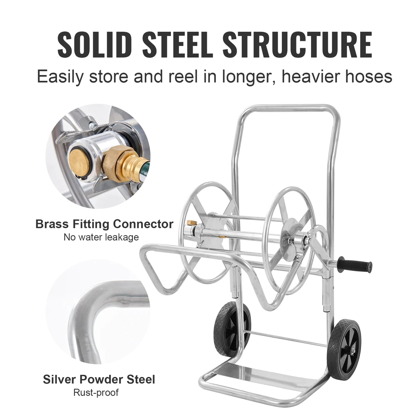 Duty Powder-coated Steel Water Hose Cart