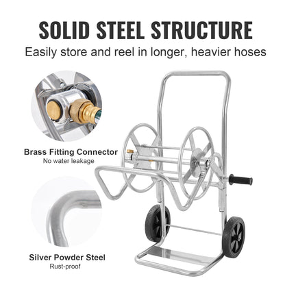 Duty Powder-coated Steel Water Hose Cart