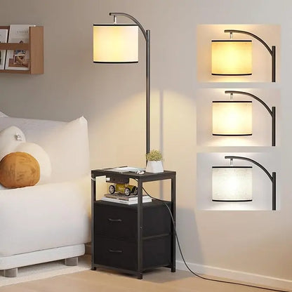 Floor Lamp with Table & 2 Drawers with 3 Color Temperature Led Bulb
