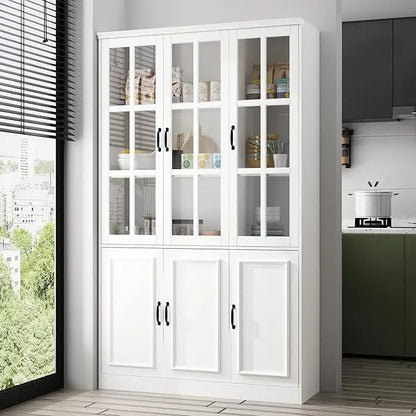 Large Kitchen Pantry Storage Cabinet with Glass Doors & Drawers