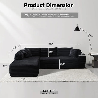 104" Cloud Sectional Couch with L-Shape Chaise and Deep Seating