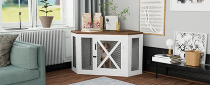 Corner Dog Crate Furniture,Wooden Dog Kennel End Table with Mesh,Cage for Small Medium Large Dog,Decorative Pet Crate Indoor Use