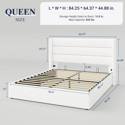 Queen Size Velvet Lift Up Storage Bed Frames