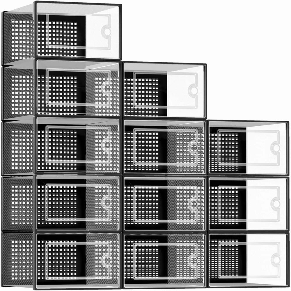12-Pack Transparent Plastic Stackable Shoe Storage Boxes