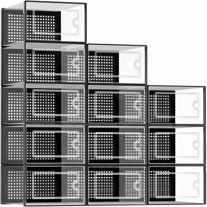 12-Pack Transparent Plastic Stackable Shoe Storage Boxes