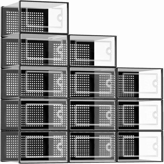 12-Pack Transparent Plastic Stackable Shoe Storage Boxes