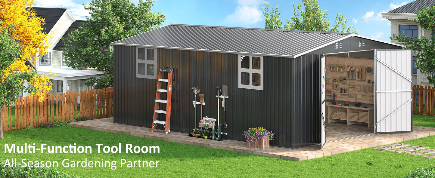 10x10~12x18FT Outdoor Heavy-Duty Frame Shed