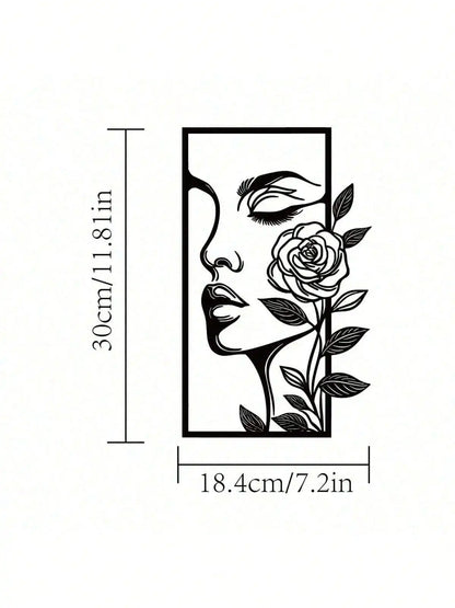 1pc, Woman Flower Metal Wall Aesthetic Portrait